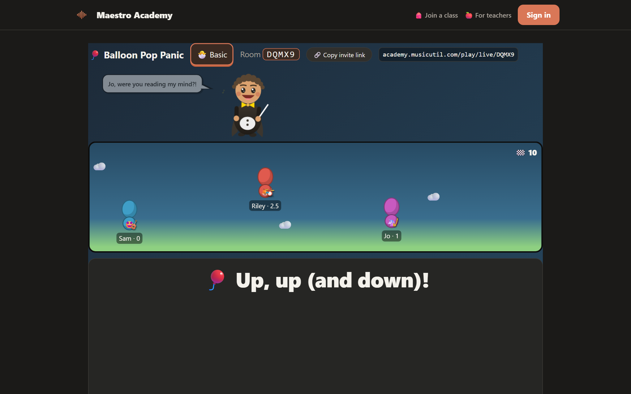 Balloon Pop Panic mid-game with three players' balloons racing upward